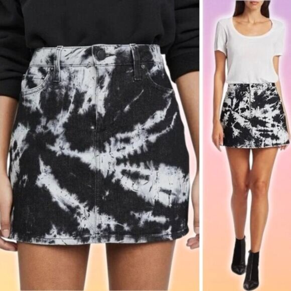 ALICE + OLIVIA Jeans Denim Good High Rise Mini Skirt Sz 25 Twilight Zone Tie-Dye - Picture 1 of 10